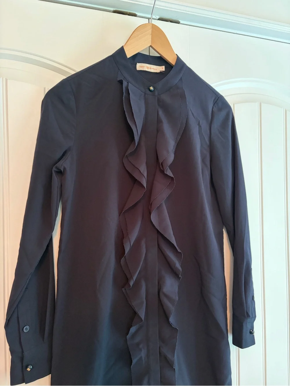 Tory Burch Jane Navy Blue Ruffle Shirt Dress Women’s Size 0 Long Sleeve